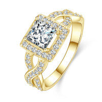 Zirconium Crossed Arms Light Luxury Cocktail Ring, Xiaohongshu Style-Square diamond twisted band ring [K yellow]  US size 10