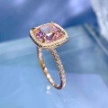 wholesale 925 Sterling Silver 5ct Morganite Pink Square 9*9 High Carbon Diamond Ring for Women, European and American New Style, High-end Feel-0-2