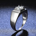 925 Sterling Silver Moissanite 1ct Classic Four-Prong Men's Band Ring Live-0-1