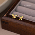 wholesale 18k Gold Plated S925 Sterling Silver Light Luxury Hollow Butterfly Earrings For Women, Fashionable And Elegant, Versatile Plain Silver Earrings-0-1
