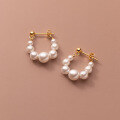 wholesale S925 silver Korean-style minimalist synthetic pearl back-hook earrings, light pearl ear accessories M01449-0-0