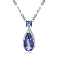 wholesale 925 Silver Luxury Fashion Color Gemstone Pendant European and American Design Sense Personality Crystal Necklace-Iolite Blue Crystal &gt; 925 Silver