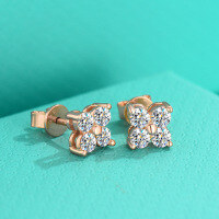 wholesale S925 sterling silver new small moissanite earrings minimalist small earlobe earrings luxury versatile four-leaf clover earrings for women-40 points + 40 points (champagne gold) earrings 925 silver