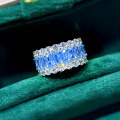 wholesale 925 Sterling Silver, MuJing New Jewelry, European and American Style Simulated Diamond Aquamarine Zirconia Eternity Ring for Women, Trendy Ins Style-0-2