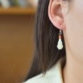 wholesale 925 Sterling Silver Inlaid with South Red Beads Gourd Hetian Jade Earrings for Women, New Chinese Ancient Style with Certificate-0-3