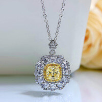 wholesale 925 Sterling Silver Chanel-Style Luxury Pendant Necklace with 6*6 High Carbon Diamond, ZHUOZHIFAN Jewelry New Design-N101 Yellow Diamond 925 Silver