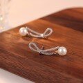 wholesale S925 Sterling Silver Minimalist Luxury Bow Ribbon Pearl Stud Earrings for Women, Small Batch Korean Style Pearl Dangle Earrings Wholesale-0-2