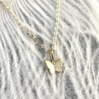 wholesale S925 Sterling Silver Exquisite Vintage Butterfly Necklace for Women, Ethereal and Bohemian Style Pendant Collarbone Chain with a Red Elk Design-BX0495-Gold 925 Silver