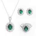 wholesale S925 Sterling Silver Full Set, Yuntong Jewelry New Cultivated Emerald Colored Gemstone Oval Pendant, Main Stone 8*10mm-0-4