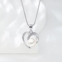 wholesale 925 Sterling Silver Heart Pearl Necklace for Women with Inlaid Diamond Shell Pearl Pendant, Small and Exquisite, Luxurious and Versatile Collarbone Chain Birthday Gift-Shell Pearl Single Pendant - Without Chain 925 Silver