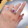 wholesale S925 Silver 80mm Pink Round Diamond Ring for Women, Fashion Commuter Style, Live Stream Collection-0-3