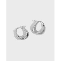 wholesale S925 sterling silver 004 lightweight luxury high-end sense ins niche minimalist irregular solid thick U-shaped earrings ear clips for women-18K gold>925 silver