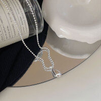 wholesale S925 Sterling Silver Minimalist Light Luxury Round Bead Drop Necklace for Women, Korean High-End Versatile Collarbone Chain-Pure silver (40+5CM)