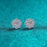 S925 Sterling Silver Moissanite Floral Earrings-6.5mm zircon  925 silver