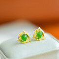 wholesale 925 Sterling Silver Inlaid with Small Jasper Earrings with Certificate, Retro Chinese Style-0-7
