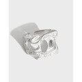 wholesale S925 Sterling Silver Korean Version INS Minimalist Niche Design Dark Wide Hollow Textured Open Adjustable Ring for Women-0-0