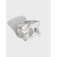 wholesale S925 Sterling Silver Korean Version INS Minimalist Niche Design Dark Wide Hollow Textured Open Adjustable Ring for Women-Platinum [No. 13/Adjustable] Opening adjustable