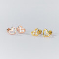 wholesale S925 Sterling Silver Diamond-Inlaid Asymmetric Threaded Heart Stud Earrings Ins Style Design Women's M04325-0-2