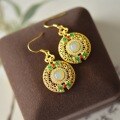 wholesale Certified new Chinese-style vintage cloisonné enamel jade earrings, small ethnic-style earrings, Hetian jade ear accessories, ear pendants-0-5