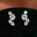 925 Sterling Silver Hip-Hop American Asymmetric Geometric Earrings with 05CT Moissanite for Women-0-1
