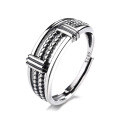 wholesale S925 Sterling Silver Retro Vintage Thai Silver Multi-Layer Twisted Cross Geometric Ring for Men and Women Trendy and Unique-0-4