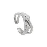 wholesale S925 Sterling Silver 1810 Original Niche Design Minimalist Versatile Personality Double-Layer Textured Open Ring for Women-Platinum [No. 16/Adjustable] Opening adjustable