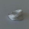 wholesale S925 Sterling Silver Elegant Frosted White Textured Woven Ring, Ins Stackable Minimalist Geometric Open Adjustable Finger Ring-0-4