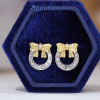 wholesale S925 Sterling Silver All-Over Red Elk with Bow Ring Earrings Dual-Tone Design Runaway Princess Style Versatile-BE0008-Platinum-Gold 925 Silver