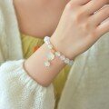 wholesale Gold-plated 925 Silver New Chinese Style 'Fu' Character Hand-woven Ice Jadeite Ruyi Lock Bracelet with White Agate Beads-0-7