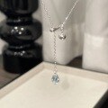 wholesale S925 Sterling Silver Blue Waterdrop Teardrop Sapphire Pendant Adjustable Pull-Chain Dainty Fresh Sweet Collarbone Necklace-0-4