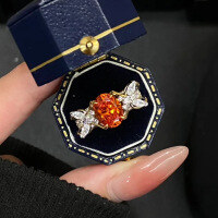wholesale 925 Silver Gold-Plated 7*9mm Oval Sunset Orange Ring, Fashionable OL Style, Supports Drop Shipping-R1059 Sunset Orange No. 5