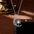 wholesale 925 Sterling Silver Cross-Border European and American Star Moon Pendant Choker Necklace with Synthetic Moonstone Hollow-Out Fashion Viral Item for Women-0-6