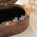 wholesale 999 Silver Enamel Rainbow Heart Stud Earrings, Small and Delicate, Sweet and Lovely for Women-0-0