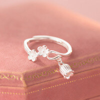 wholesale S925 Sterling Silver Fresh Sweet Ins Niche Design Exquisite Plum Blossom Lily of the Valley Ring R02829-S925 silver ring Adjustable opening