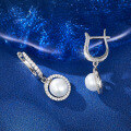 wholesale S925 Sterling Silver Micro-Inlaid Zircon and Pearl Shell Bead Circular Hoop Ear Clasp, Minimalist and Luxurious Elegant Earrings-0-1