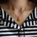 wholesale 18k gold-plated sterling silver natural aged beeswax cube pendant honey-yellow amber pendant live streaming supply chain-0-3
