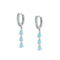 wholesale Metal Material, Japanese And Korean Style, Unique Teardrop Crystal Earrings, Popular At Dongdaemun, High-end Ear Hoops And Ear Clips-White Gold-Aquamarine Diamond