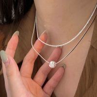 wholesale S925 Sterling Silver Cat Eye Bead Double Layer Necklace for Women, Small and Fashionable Collarbone Chain, High-End Sense, New Collection-Sterling silver