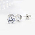 wholesale S925 Silver Gold-Plated Three-Prong Round 65mm Moissanite Stud Earrings, Minimalist Korean Style, Versatile for Women-0-2