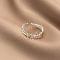 wholesale S925 Sterling Silver Simple Crossed Line Double Layer Geometric Beaded Open Ring J8402-0-2