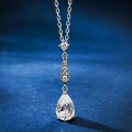 wholesale S925 Silver New Style 7*10 Teardrop Simulated Diamond White Diamond Pendant Necklace for Women, Classic and Minimalist Fashion Design-0-0
