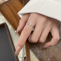 wholesale S925 Sterling Silver Fashion Minimalist Geometric Wave Double Layer Ins Style Niche Trendy Design Open Ring-1414QJ/approx. 1.8g>Adjustable opening