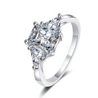 wholesale S925 Sterling Silver 2ct Moissanite Rectangular Radiant Cut Solitaire Ring for Women, Simple and Versatile, Cross-border-2 carat (moissanite) 6*8 ring US size 8