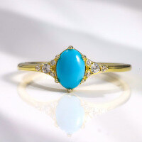 wholesale Vintage elegant synthetic turquoise ring for women in gold, high-quality S925 sterling silver inlaid with gemstone-Synthetic Turquoise Ring  US 8