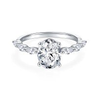 wholesale 18K Gold Plated Small Niche Design Classic Four-Prong Oval Moissanite Marquise Olive-Shaped Unique Ring-2ct + side stone zircon size 10 (US size 4.75)