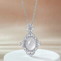 wholesale S925 silver new necklace with natural water foam jade high-ice 8*10 cabochon chalcedony pendant, a hot-selling jewelry item in live broadcasts-0-0
