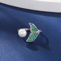 wholesale S925 Sterling Silver Mermaid Tail Ring for Women, Adjustable Open Ring, Small Pearl Accent, Niche Design, Luxury Cross-border New Accessory-0-1
