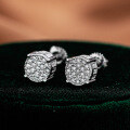 925 Sterling Silver Hip-Hop American Style Round Moissanite Stud Earrings, D Color, Unisex-0-0