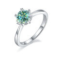 wholesale S925 sterling silver green moissanite 1 carat four-prong setting ring with GRA certificate, lightweight luxury gemstone ring-0-0