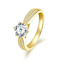 S925 Sterling Silver 1-Carat Classic Brilliant Moissanite Engagement Ring-Satisfactory [K Gold] - 1 Carat  9 US Dollars